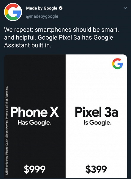 В iPhone доступен Google, а Pixel 3a — это и есть Google. Новая реклама Google Pixel 3a - 2 В iPhone доступен Google, а Pixel 3a — это и есть Google. Новая реклама Google Pixel 3a