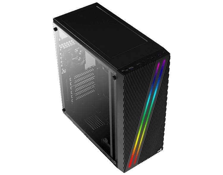 Фронтальную панель корпуса Aerocool Streak рассекают две RGB-полосы