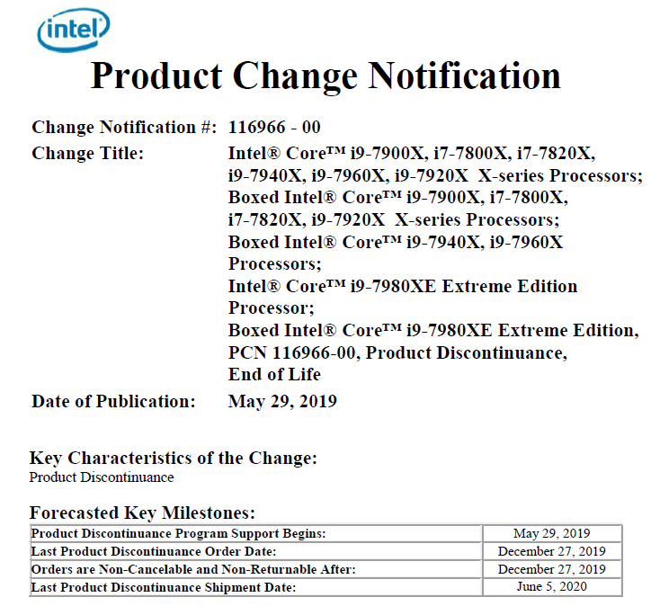 Intel прекращает поставки процессоров Skylake-X: дорогу Cascade Lake-X!