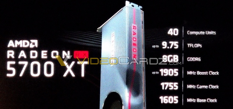 8 ГБ памяти GDDR6 и максимальная частота 1,9 ГГц: слайд официальной презентации раскрыл характеристики 3D-карты AMD Radeon RX 5700 XT