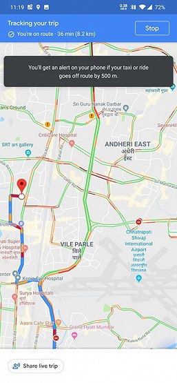 Карты Google сообщат, если водитель такси слишком отклонился от маршрута