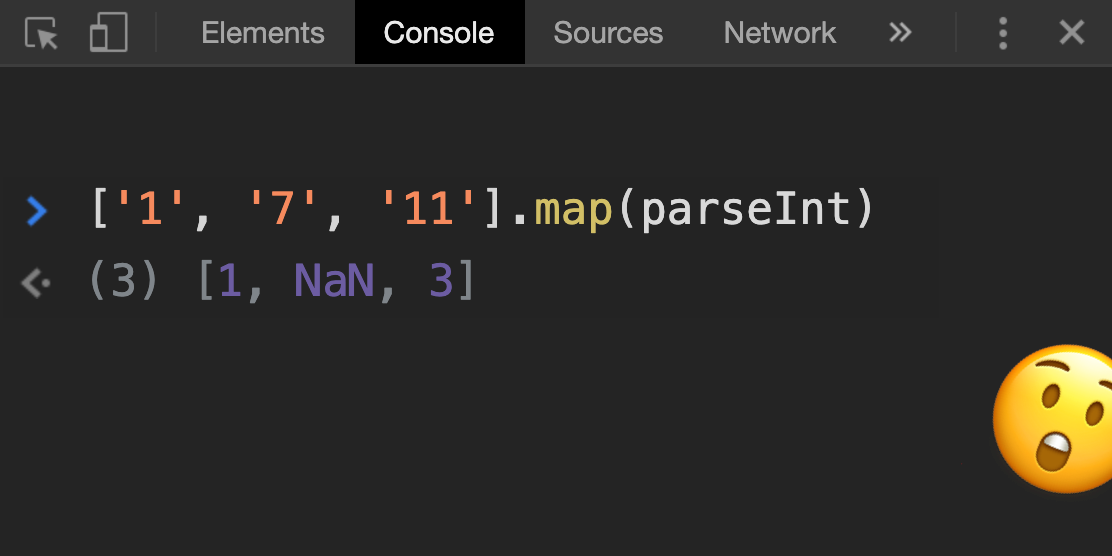 Почему ['1', '7', '11'].map(parseInt) возвращает [1, NaN, 3] в Javascript? - 1