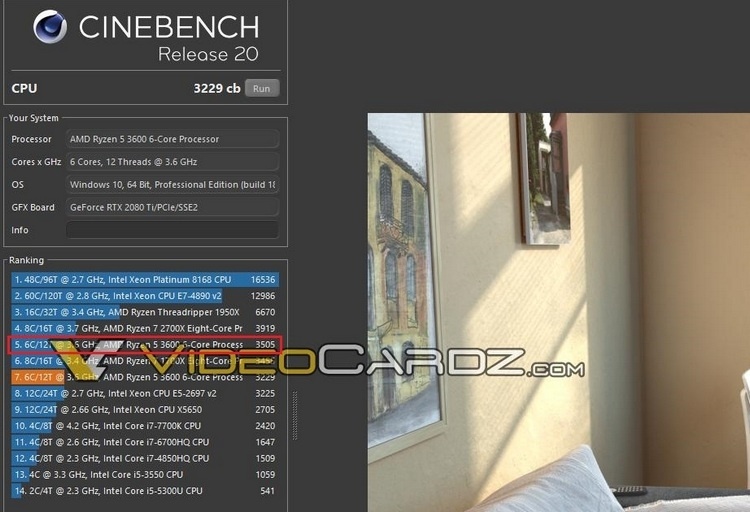 Процессор Ryzen 5 3600 показал неплохие результаты в Cinebench