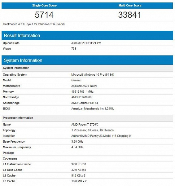 AMD Ryzen 7 3700X протестирован в бенчмарке Geekbench, результат получился странным