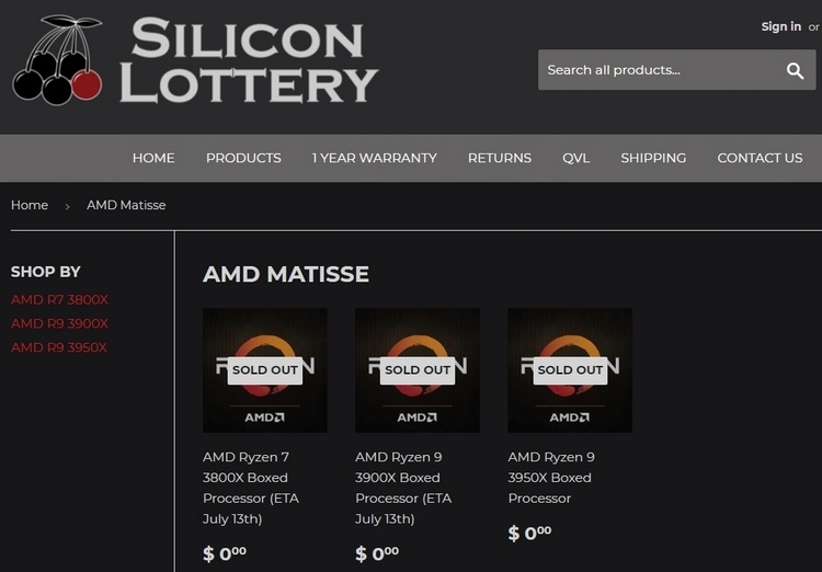 Silicon Lottery предложит отборные процессоры AMD Ryzen 3000 (Matisse)