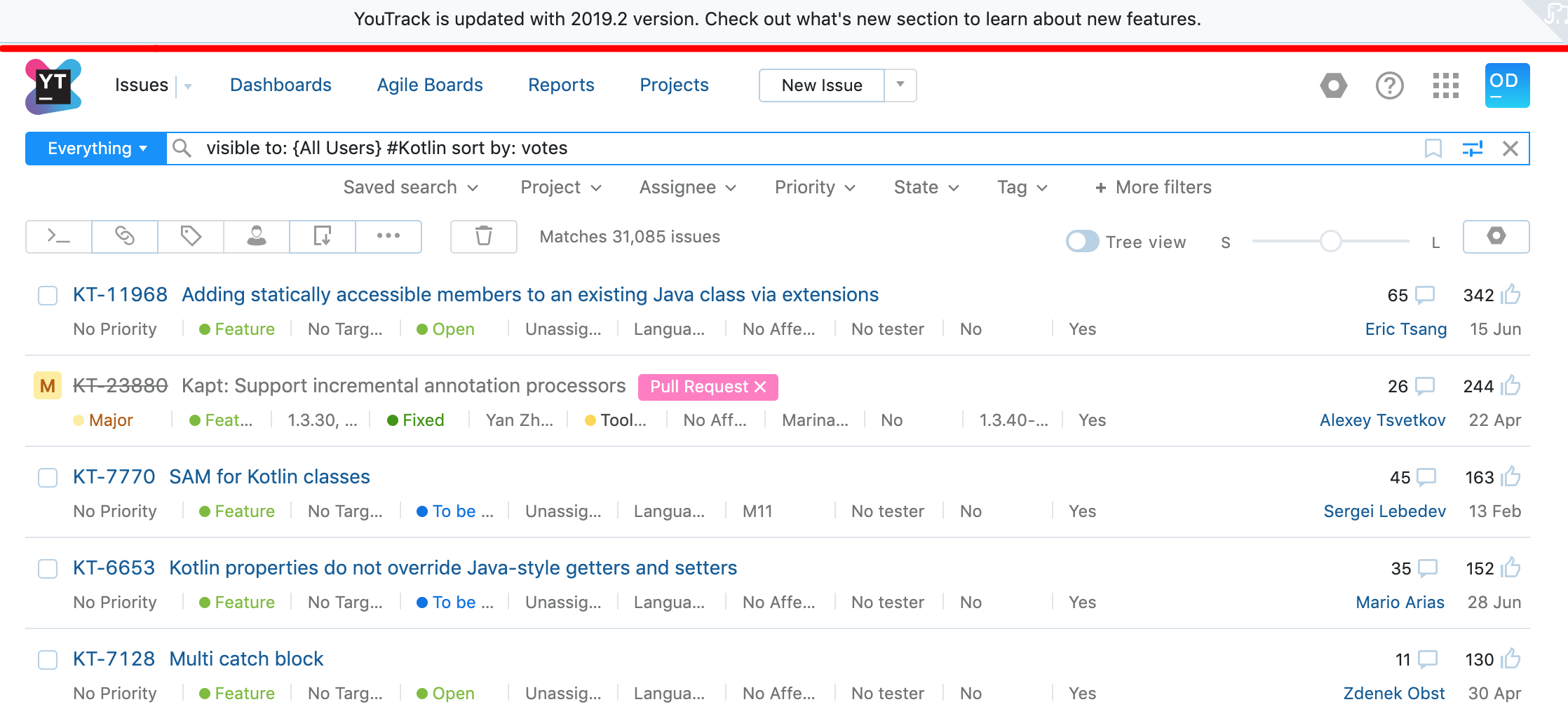 YouTrack 2019.2: общесистемный баннер, улучшения страницы со списком задач, новые параметры для поиска и другое - 3