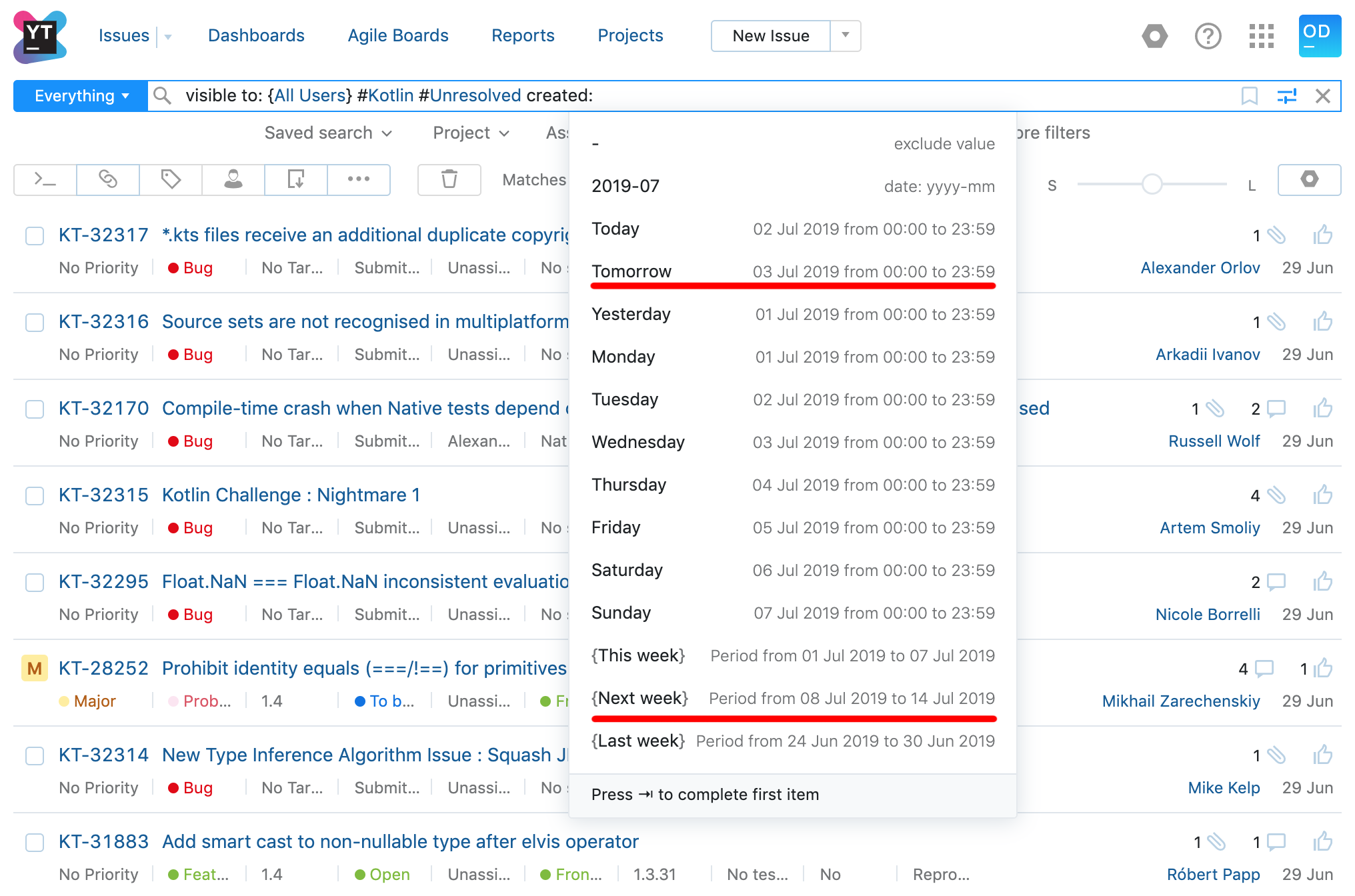 YouTrack 2019.2: общесистемный баннер, улучшения страницы со списком задач, новые параметры для поиска и другое - 7