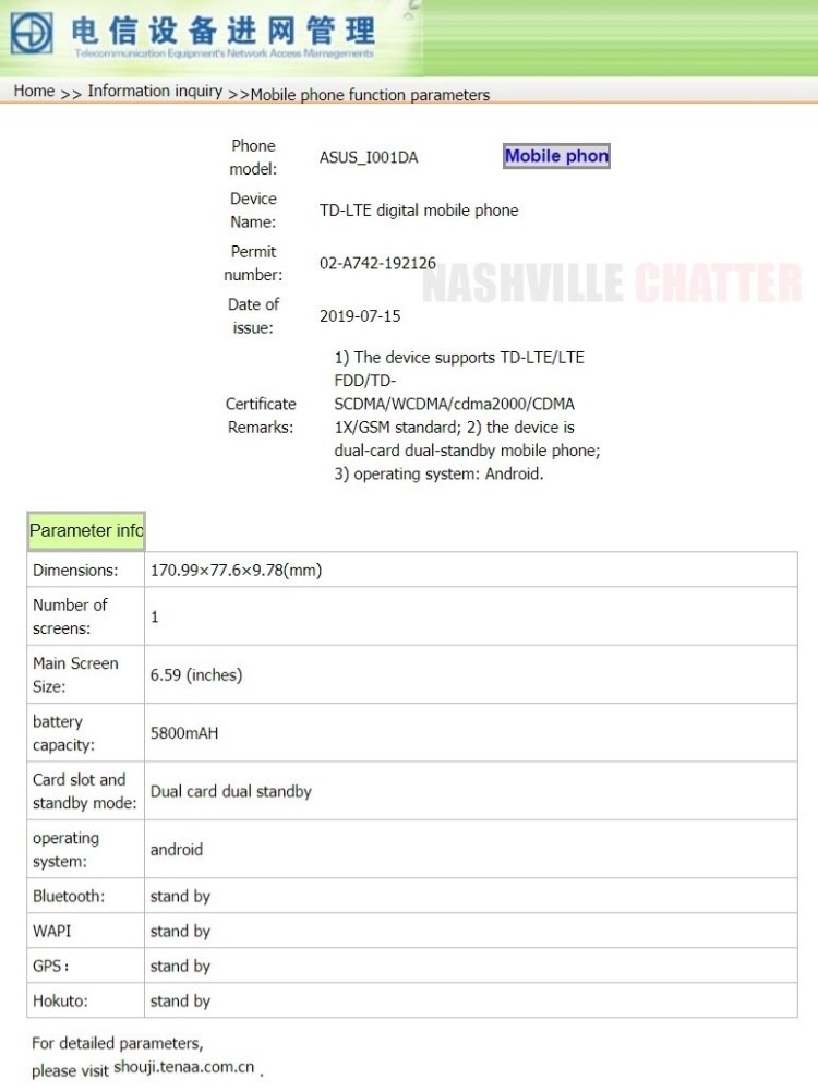 ASUS ROG Phone 2 появился в базе TENAA с 6,59-дюймовым дисплеем и аккумулятором на 5800 мА·ч