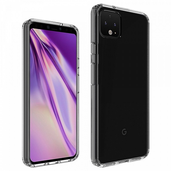 Смартфон Google Pixel 4 XL в прозрачном чехле показан со всех сторон