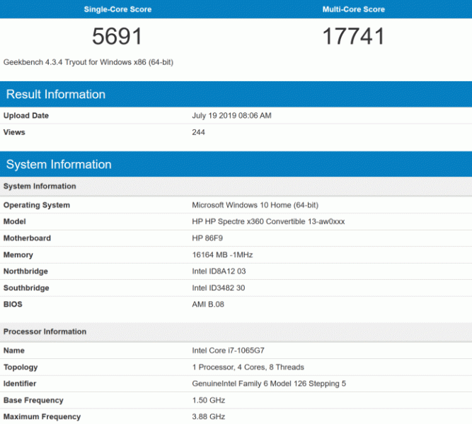 Мобильный четырехъядерный процессор Intel Core i7-1065G7 (Ice Lake) обошел в однопоточном тесте настольный 12-ядерный AMD Ryzen 9 3900X