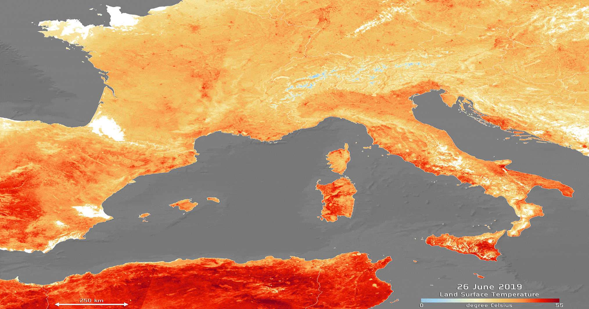 Аномальную жару в Европе показали из космоса