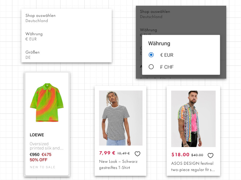 Скриншоты приложений NOT-A-PORTER и ASOS Примеры локализации числовых значений.