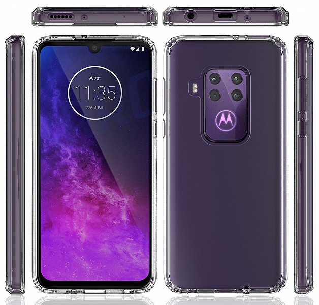 Motorola One Pro позирует на рендерах: экран с каплевидным вырезом и четверная камера