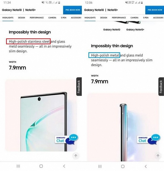 Снова скандал. Samsung ошибочно анонсировала Galaxy Note10 и Note10+ со стальной рамкой