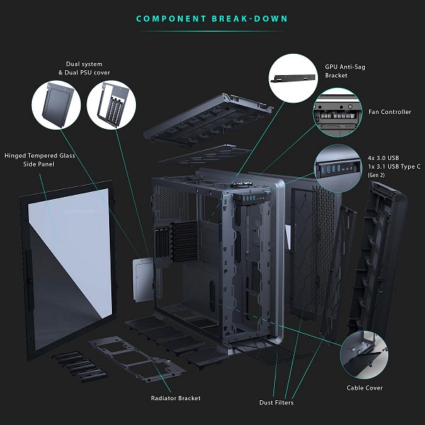 В корпусе Phanteks Enthoo Luxe 2 помещаются две системы и 12 накопителей