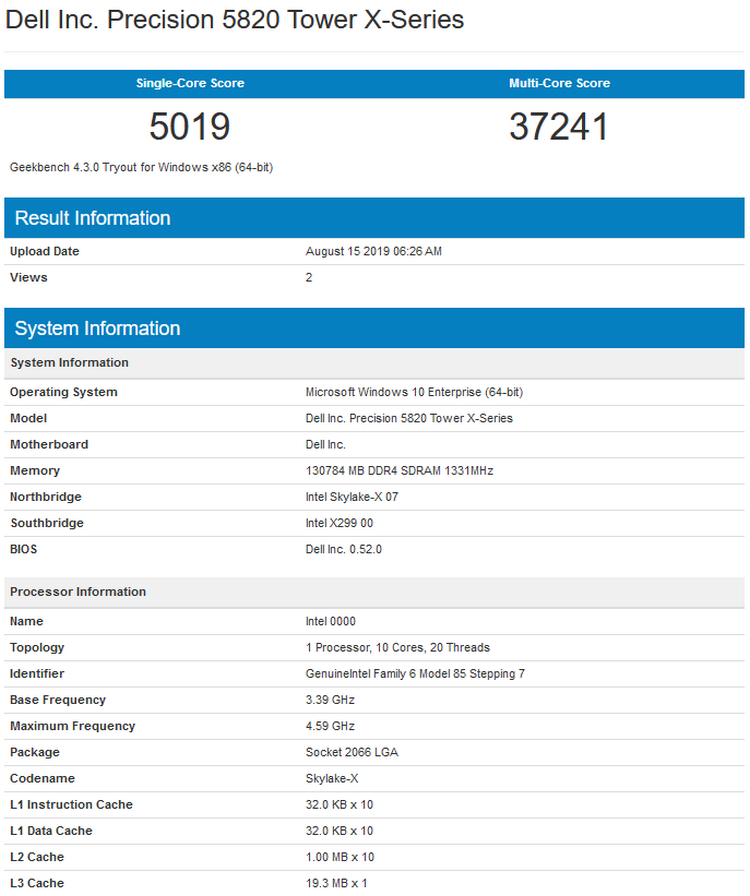 10-ядерный Cascade Lake-X оказался ненамного быстрее предшественника в Geekbench