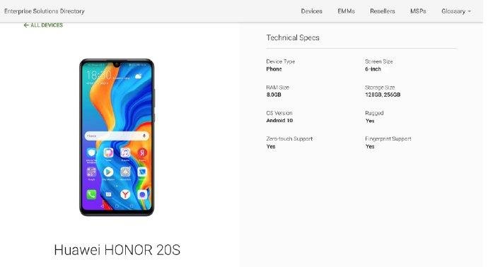 Honor 20S получит Android 10 из коробки. Первое изображение
