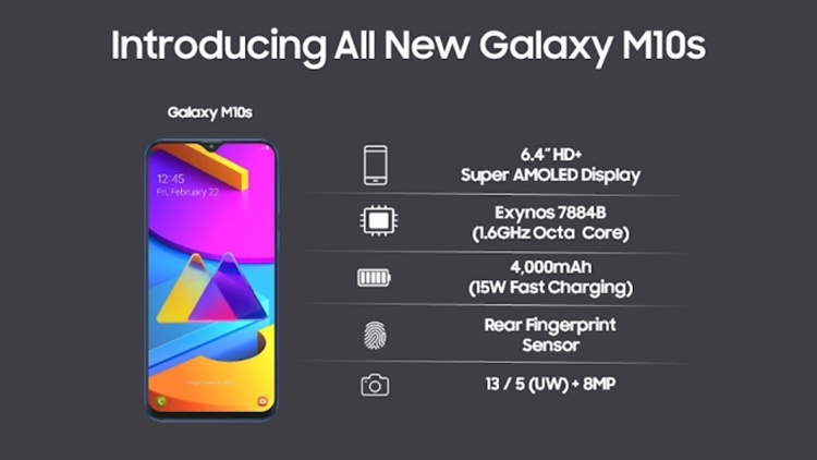 Samsung Galaxy M10s: недорогой смартфон с экраном Super AMOLED Infinity-V
