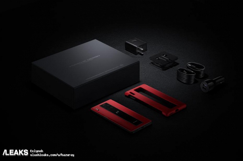 Комплект Huawei Mate 30 RS Porsche Design включает чехол, автомобильную зарядку и проводные наушники