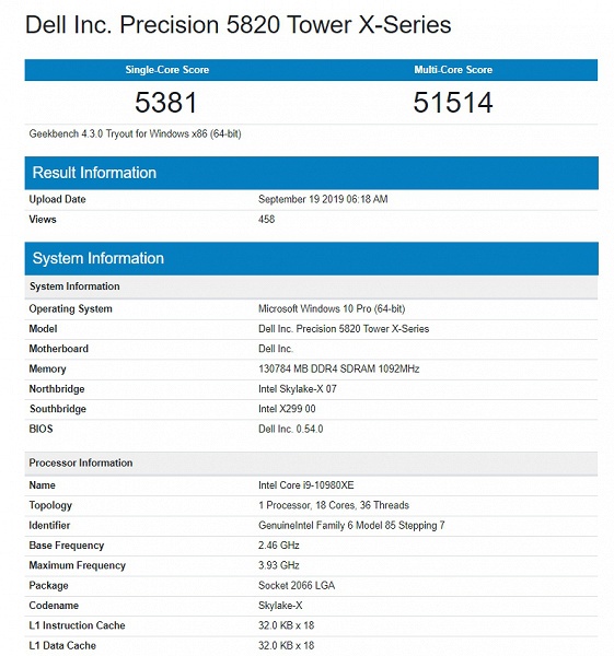Появились первые результаты тестирования 18-ядерного флагмана Intel Core i9-10980XE - 2 Появились первые результаты тестирования 18-ядерного флагмана Intel Core i9-10980XE