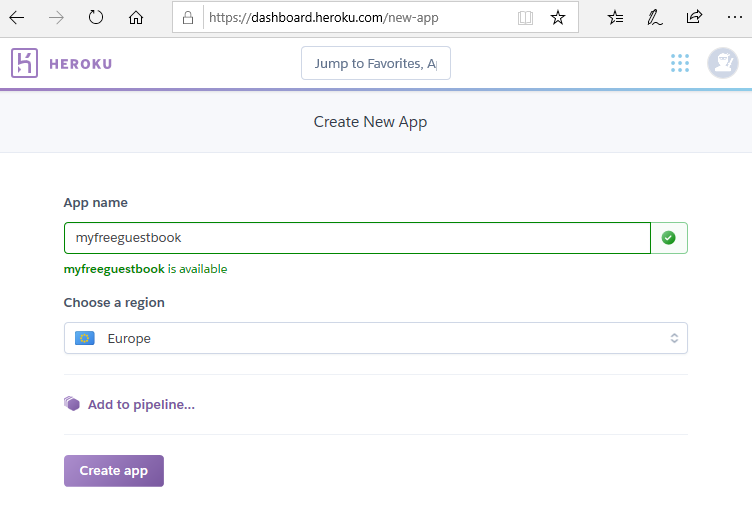 Лайфхак – пишем и бесплатно хостим в облаке вебсайт с гостевой книгой - 11 Создание приложения на Heroku