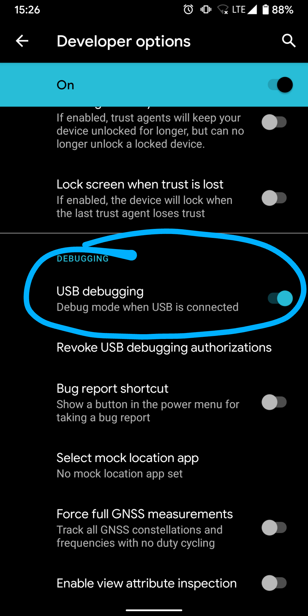 Enable USB debugging