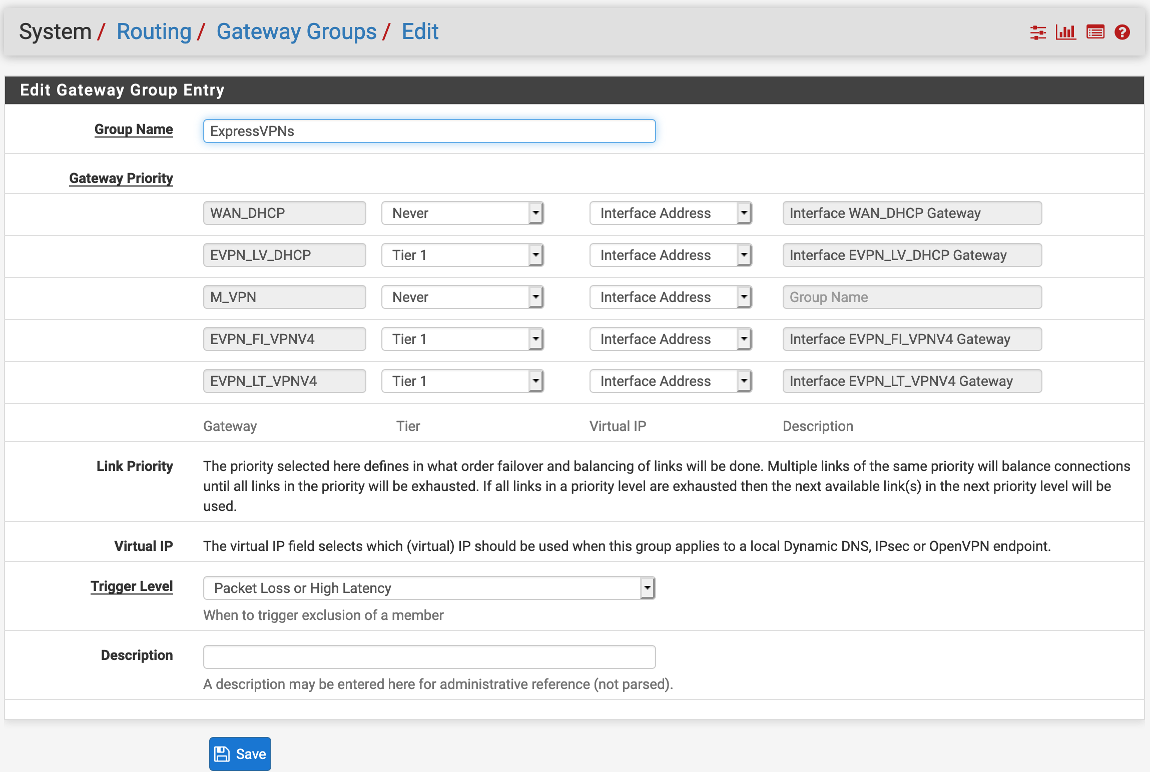 System - Routing - Gateway Groups