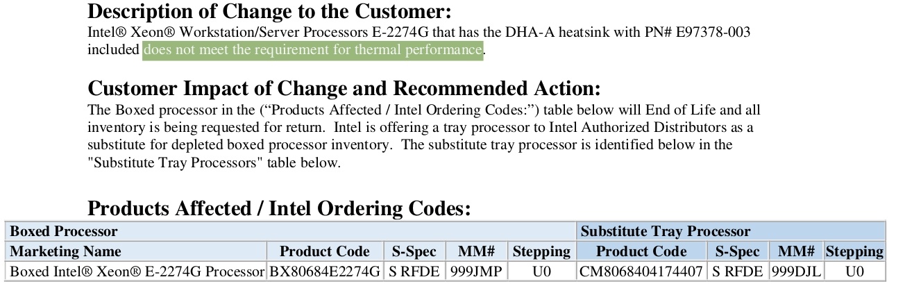 Intel отзывает коробочные версии процессора Xeon E-2274G из-за слабой штатной системы охлаждения - 1 Intel отзывает коробочные версии процессора Xeon E-2274G из-за слабой штатной системы охлаждения - 1