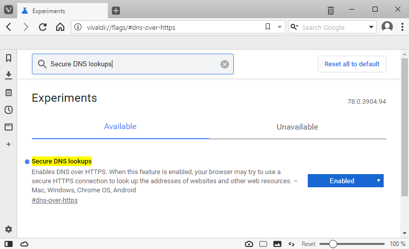 Сайт доступен по https. Флаг ДНС. Использовать DNS-over-https. Как добавить Doh в Window. Vivaldi works.