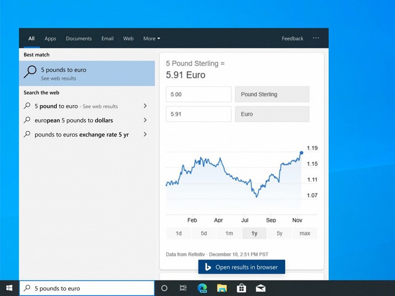 Теперь поисковая панель Windows 10 — это полноценный мини-браузер