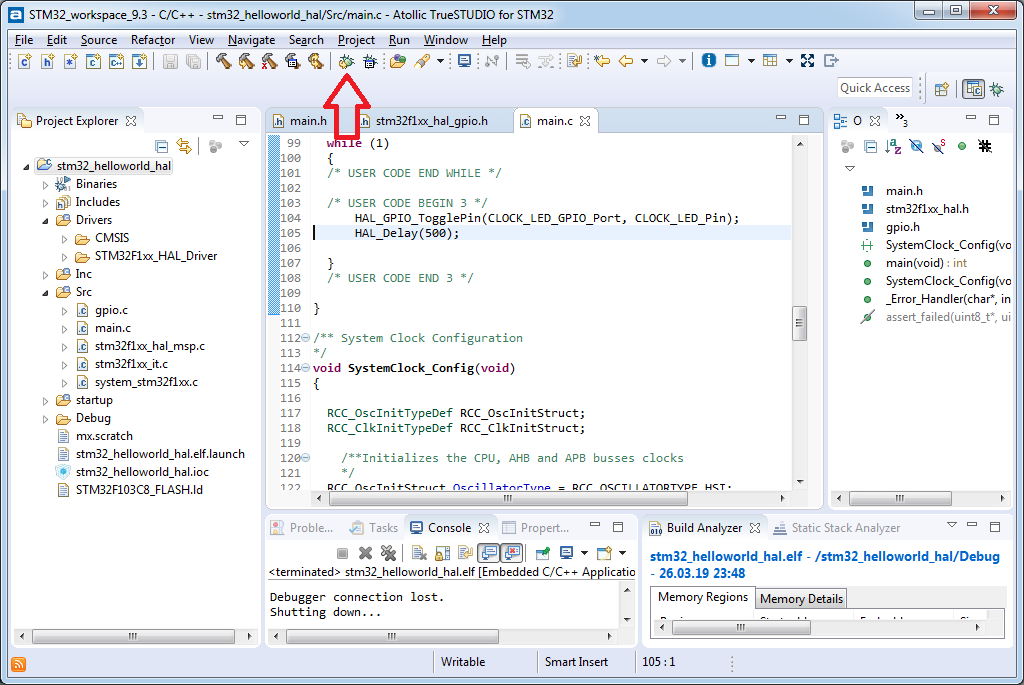 STM32 fast start. Часть 2 Hello World на HAL, отладка в Atollic TrueSTUDIO - 7