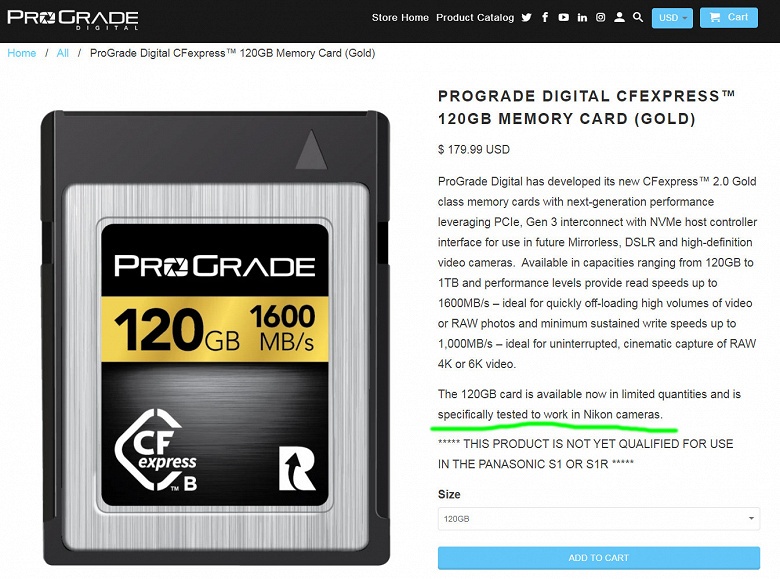 Карта памяти ProGrade Digital CFexpress объемом 120 ГБ проверена на совместимость с камерами Nikon