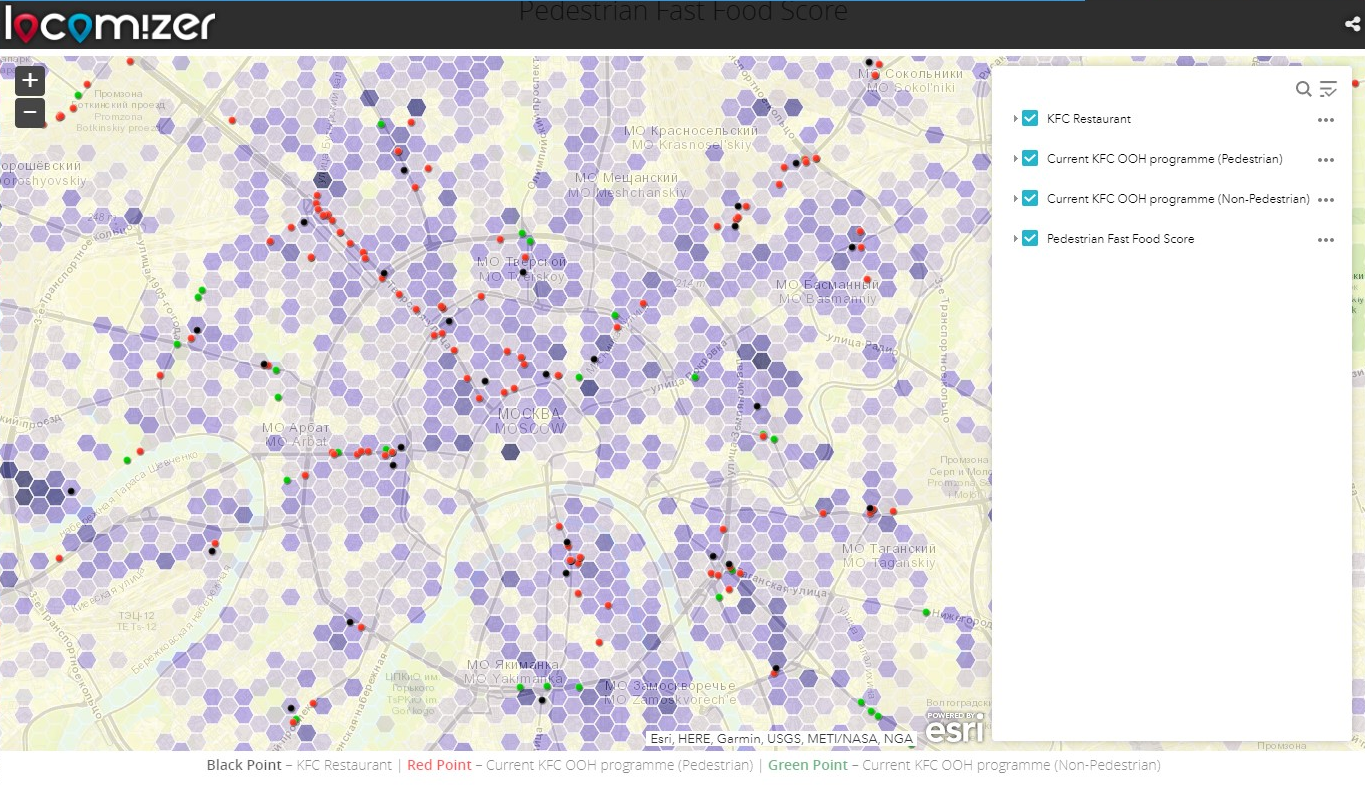 КДПВ: Тепловая карта, построенная алгоритмами Locomizer для KFC