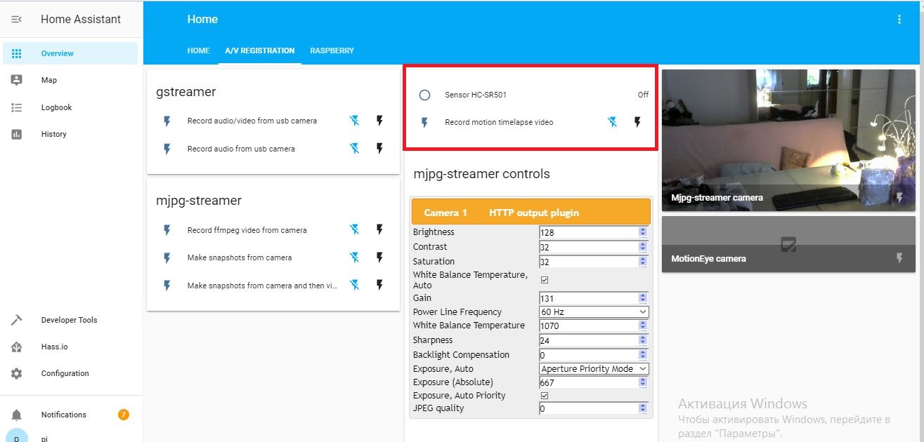 Датчик движения и подключение сигнализации и видеорегистрации в Home Assistant на Raspberry pi - 1