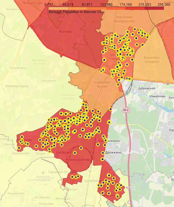 Example of the some Moscow Boroughs and theis venues