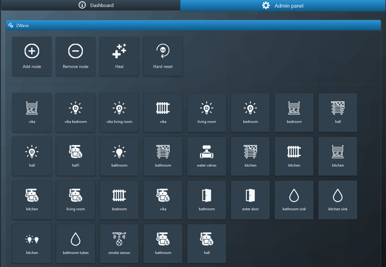 Панель администрирования Z-Wave-устройств