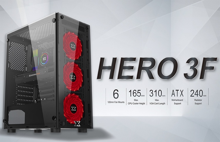 Две панели корпуса Xigmatek Hero 3F выполнены из закалённого стекла Две панели корпуса Xigmatek Hero 3F выполнены из закалённого стекла