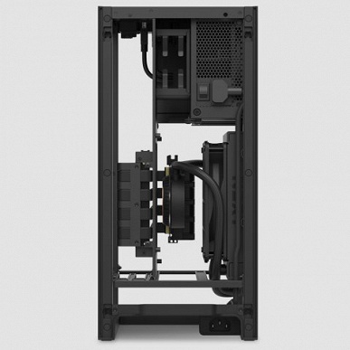 Корпус NZXT H1 рассчитан на плату типоразмера mini-ITX и укомплектован блоком питания и СЖО