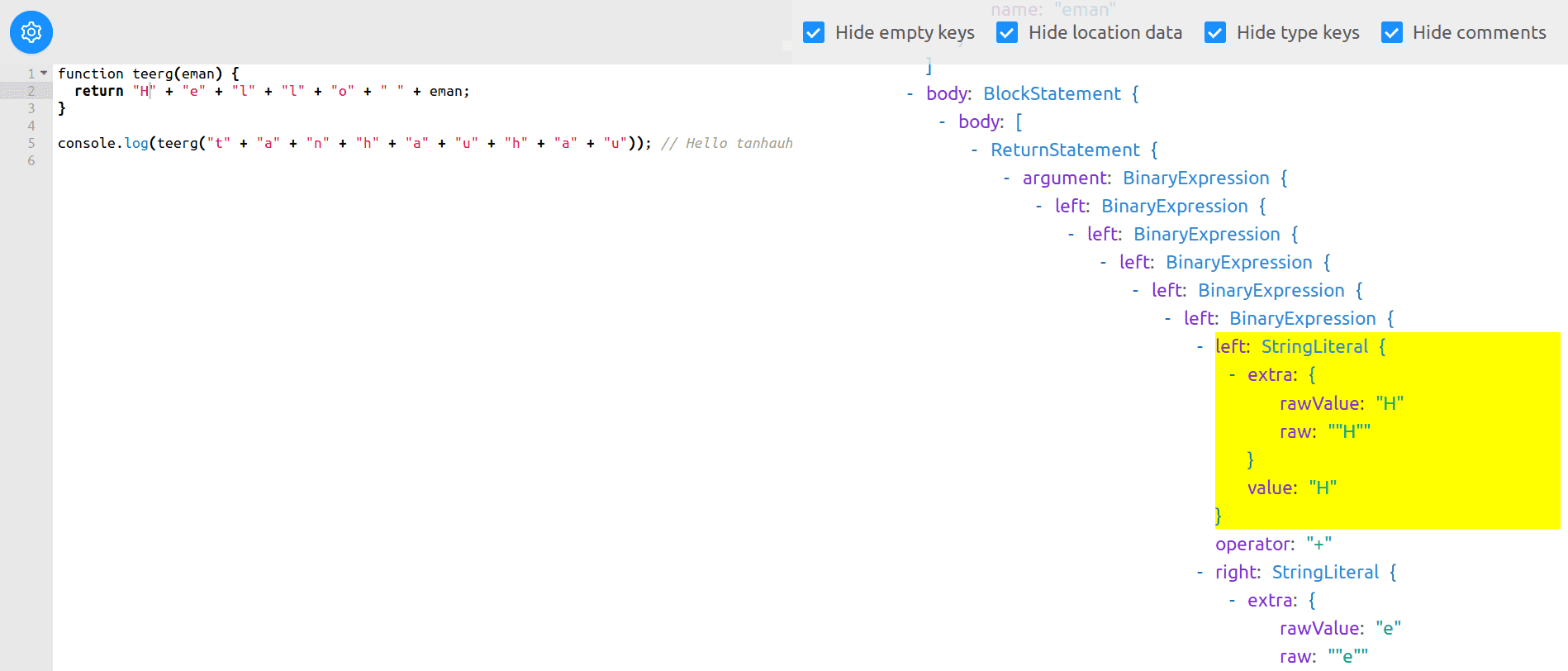 Пишем babel плагин, пошаговое руководство - 3 https://lihautan.com/static/fa937b7e3d8c6f72f076f4e86d9b60e1/30a34/output.png