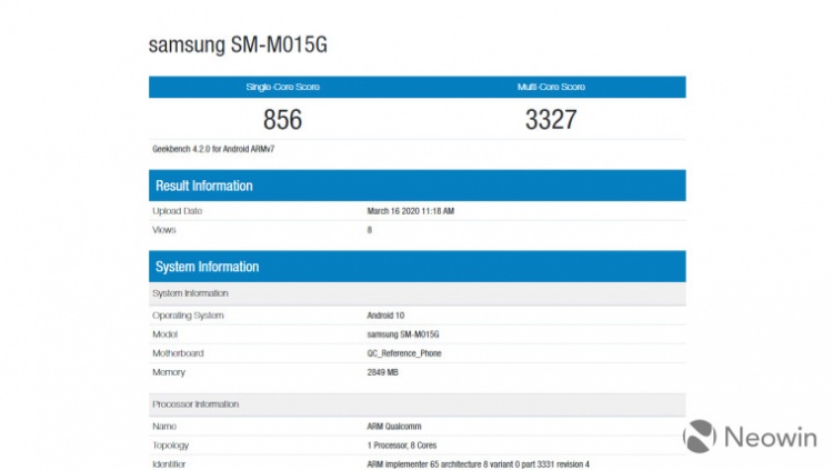 Samsung Galaxy M01 появился в базе данных Geekbench