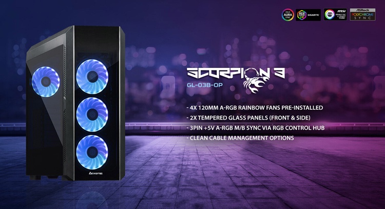 ПК-корпус Chieftec Scorpion 3: закалённое стекло и четыре RGB-вентилятора ПК-корпус Chieftec Scorpion 3: закалённое стекло и четыре RGB-вентилятора