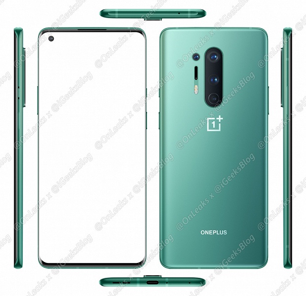 OnePlus 8 Pro позирует на первом официальном изображении. Новый фирменный цвет — зелёный