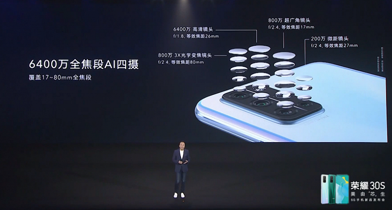 Педставлен Honor 30S — первый смартфон бренда с 5G, Kirin 820, 64-мегапиксельной, 3-кратным оптическим зумом и зарядкой мощностью 40 Вт - 3 Педставлен Honor 30S — первый смартфон бренда с 5G, Kirin 820, 64-мегапиксельной, 3-кратным оптическим зумом и зарядкой мощностью 40 Вт