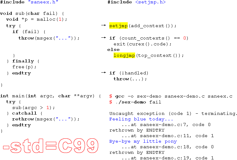 saneex.c: try-catch-finally на базе setjmp-longjmp (C99) быстрее стандартных исключений C++¹ - 1