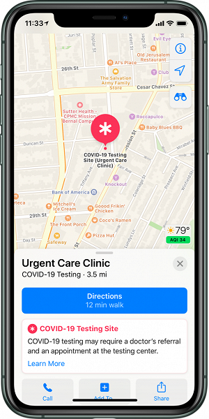 На картах Apple Maps появятся места тестирования на COVID-19
