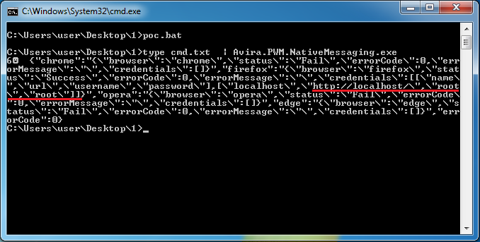 Стилер паролей в антивирусном ПО Avira Free Antivirus - 3 Снимок экрана командной строки с полученными данными