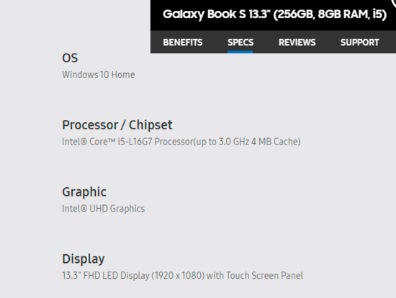 Samsung Galaxy Book S получил 5-ядерный процессор Core i5-L16G7