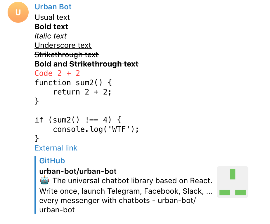 Urban Bot или как писать чат-ботов для Telegram, Slack, Facebook… на React.js - 3