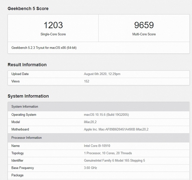 Новый iMac может похвастаться эксклюзивным процессором Intel. Core i9-10910 похож на Core i9-10900K