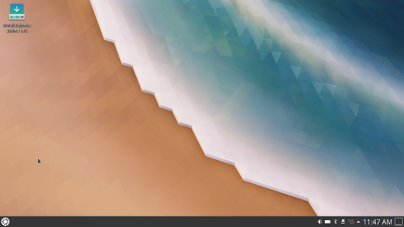 Рабочий стол Kubuntu 20.04 сразу после загрузки в live-режиме